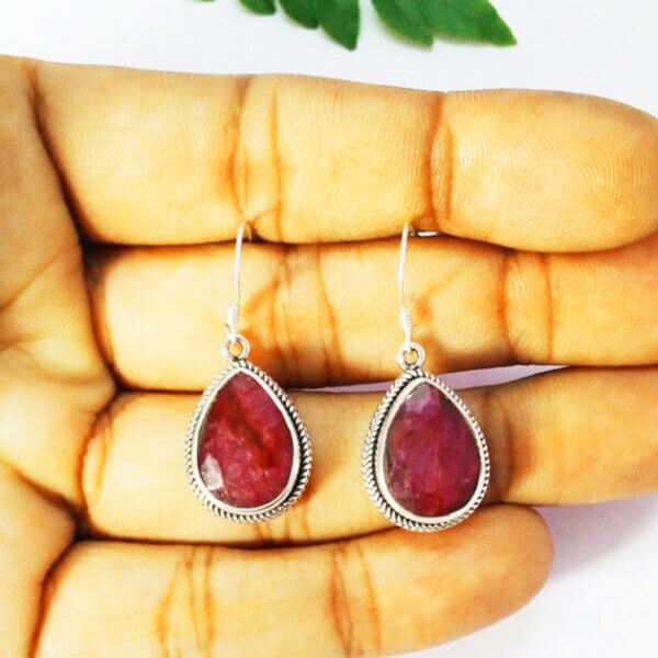 925 Sterling Silver Ruby Earrings Handmade Jewelry Gemstone Birthstone Earrings hand picture