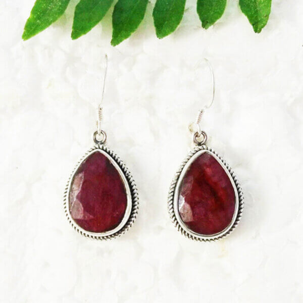 925 Sterling Silver Ruby Earrings Handmade Jewelry Gemstone Birthstone Earrings front picture