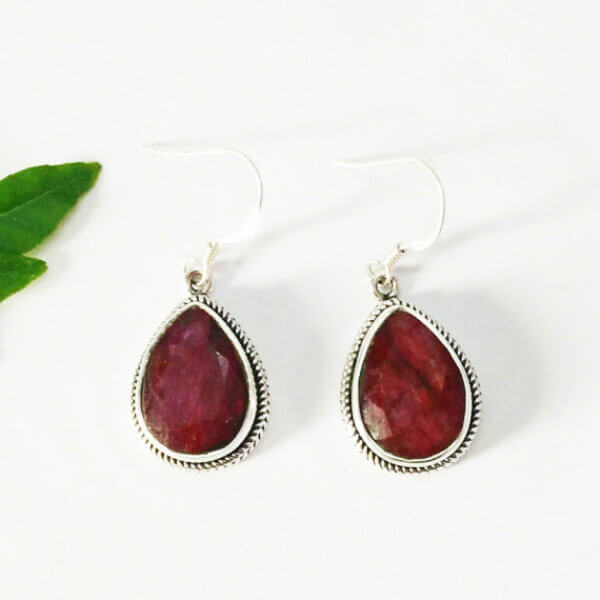 925 Sterling Silver Ruby Earrings Handmade Jewelry Gemstone Birthstone Earrings