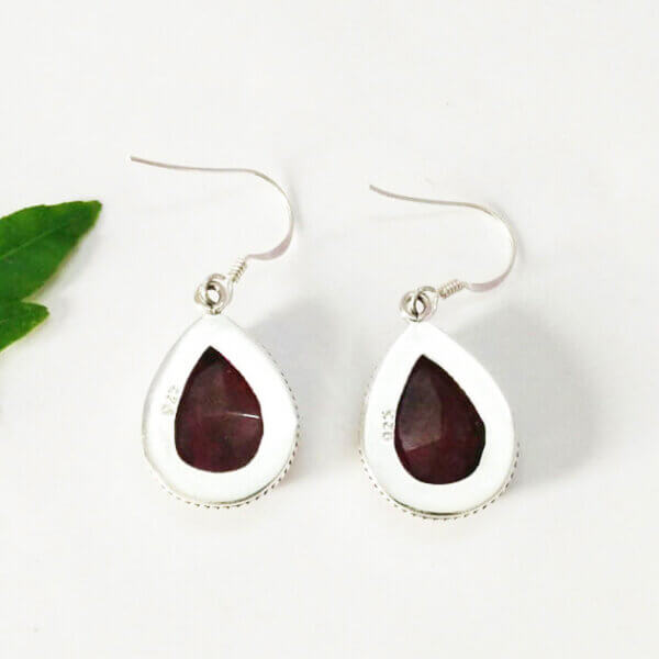 925 Sterling Silver Ruby Earrings Handmade Jewelry Gemstone Birthstone Earrings back picture