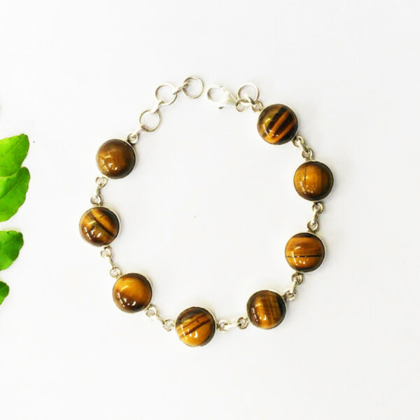 925 Sterling Silver Tiger Eye Bracelet Handmade Jewelry Gemstone Birthstone Bracelet front picture