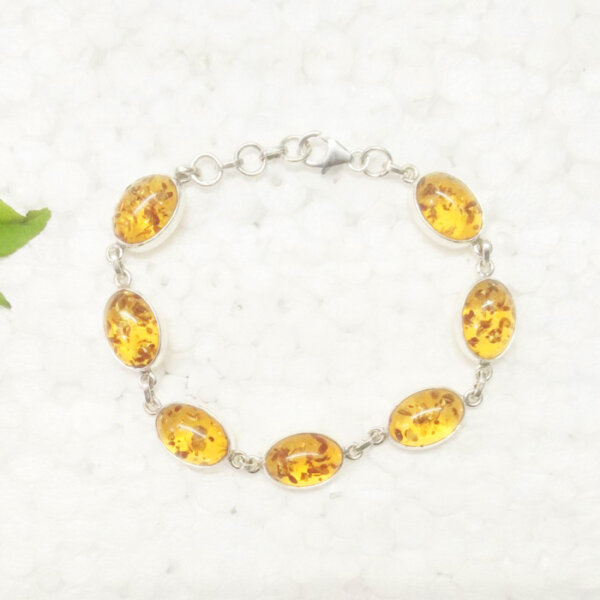 925 Sterling Silver Amber Bracelet Handmade Jewelry Gemstone Birthstone Bracelet front picture