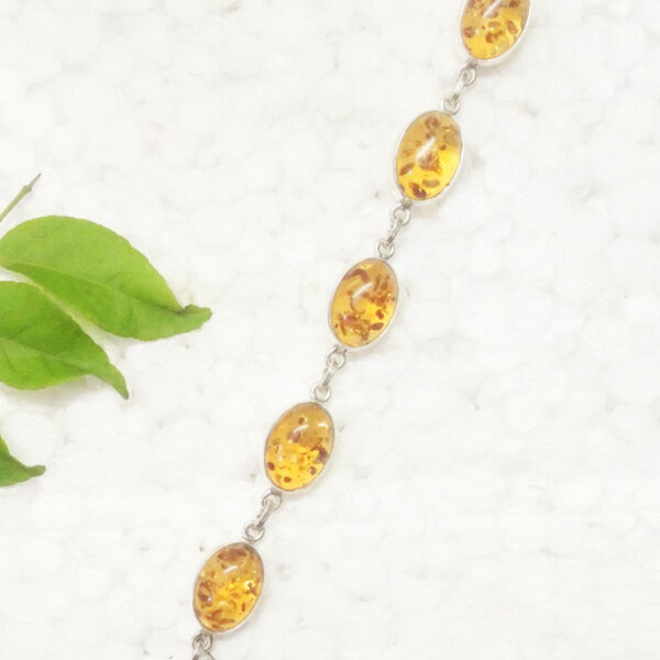 925 Sterling Silver Amber Bracelet Handmade Jewelry Gemstone Birthstone Bracelet side picture