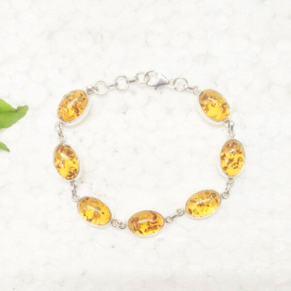 925 Sterling Silver Amber Bracelet Handmade Jewelry Gemstone Birthstone Bracelet front picture