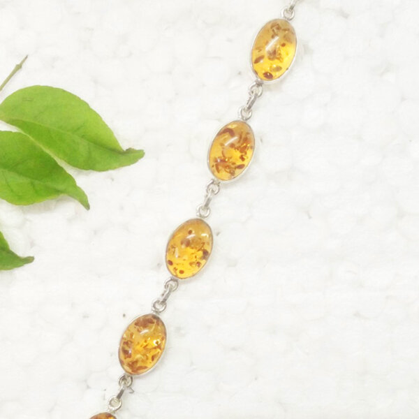 925 Sterling Silver Amber Bracelet Handmade Jewelry Gemstone Birthstone Bracelet