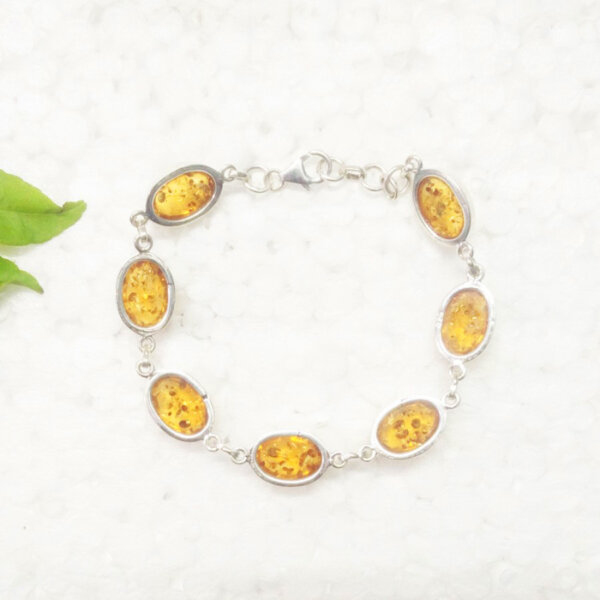 925 Sterling Silver Amber Bracelet Handmade Jewelry Gemstone Birthstone Bracelet back picture