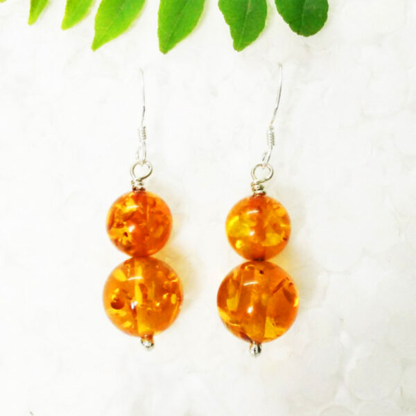 925 Sterling Silver Amber Earrings Handmade Jewelry Gemstone Birthstone Earrings front picture