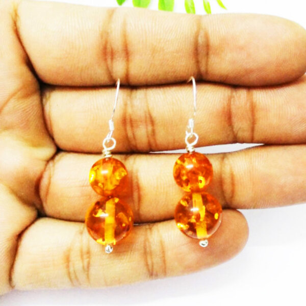 925 Sterling Silver Amber Earrings Handmade Jewelry Gemstone Birthstone Earrings hand picture