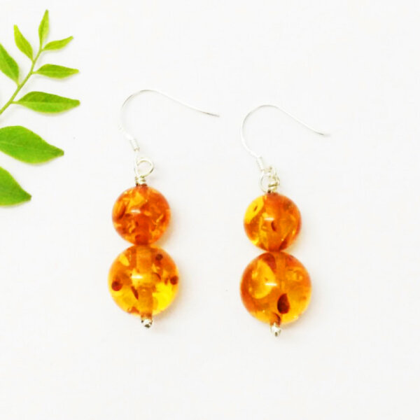 925 Sterling Silver Amber Earrings Handmade Jewelry Gemstone Birthstone Earrings front picture