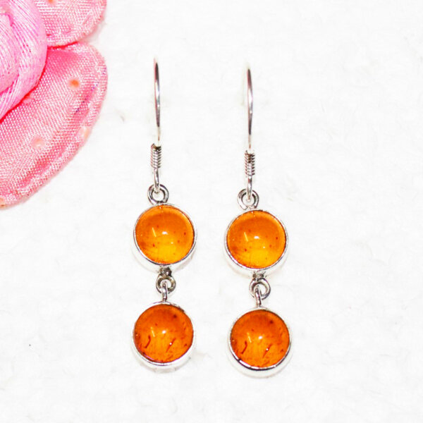 925 Sterling Silver Amber Earrings Handmade Jewelry Gemstone Birthstone Earrings front picture