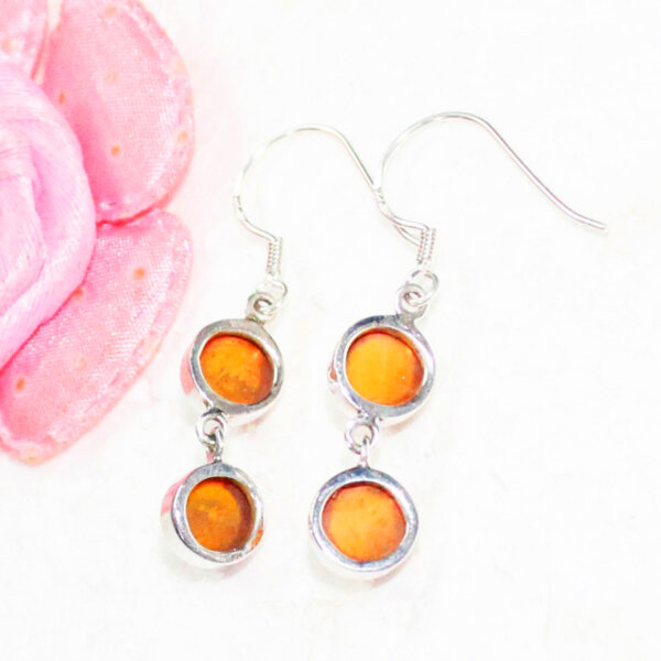 925 Sterling Silver Amber Earrings Handmade Jewelry Gemstone Birthstone Earrings back picture