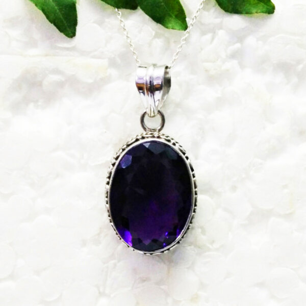 925 Sterling Silver Amethyst Necklace Handmade Jewelry Gemstone Birthstone Pendant front picture