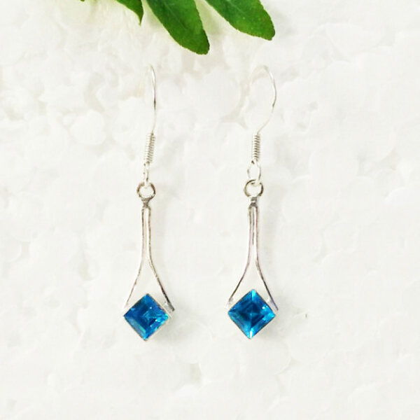 925 Sterling Silver Blue Topaz Earrings Handmade Jewelry Gemstone Birthstone Earrings