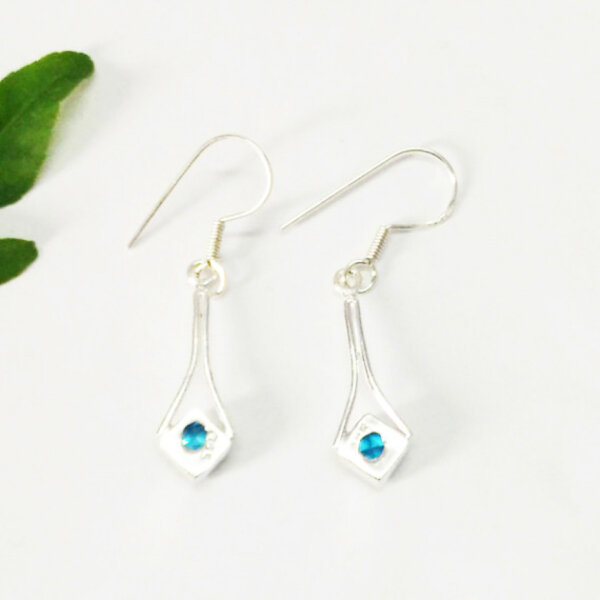 925 Sterling Silver Blue Topaz Earrings Handmade Jewelry Gemstone Birthstone Earrings back picture