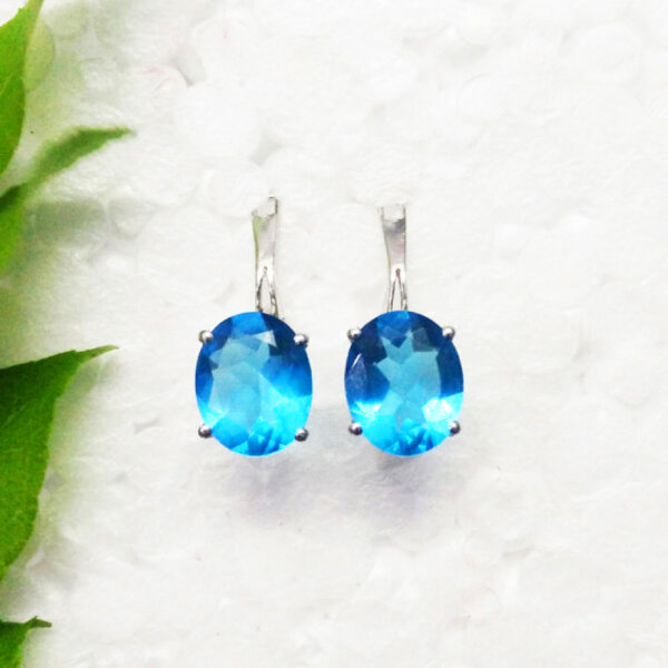 925 Sterling Silver Blue Topaz Earrings Handmade Jewelry Gemstone Birthstone Earrings front picture