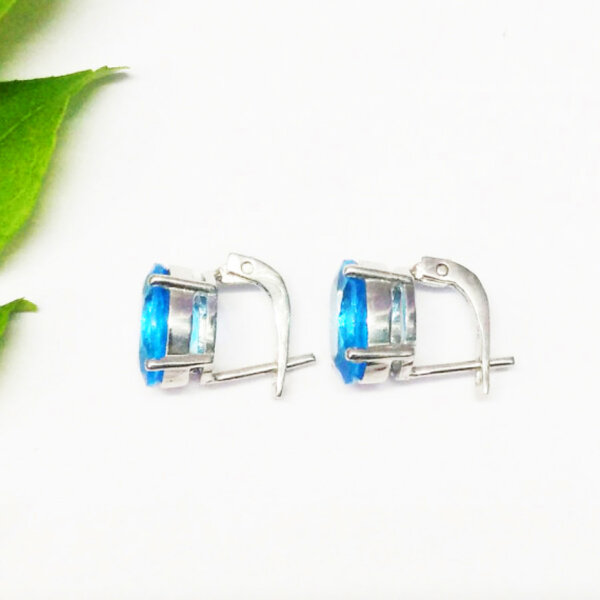 925 Sterling Silver Blue Topaz Earrings Handmade Jewelry Gemstone Birthstone Earrings side picture