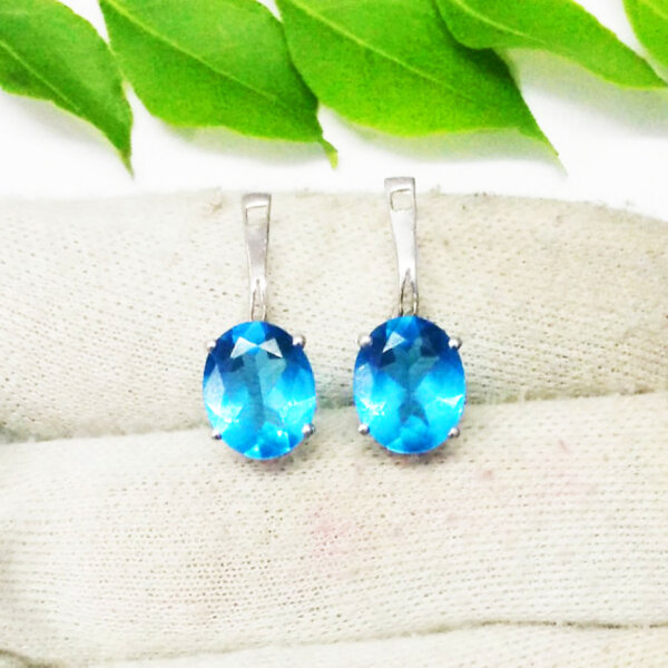 925 Sterling Silver Blue Topaz Earrings Handmade Jewelry Gemstone Birthstone Earrings hand picture