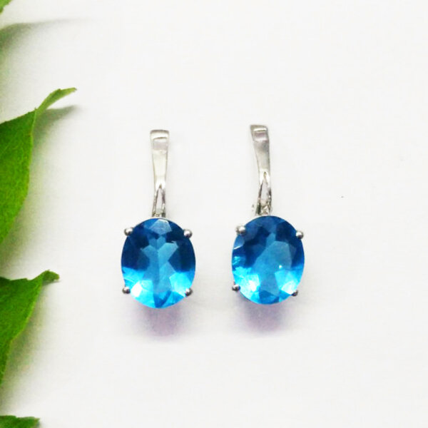 925 Sterling Silver Blue Topaz Earrings Handmade Jewelry Gemstone Birthstone Earrings front picture