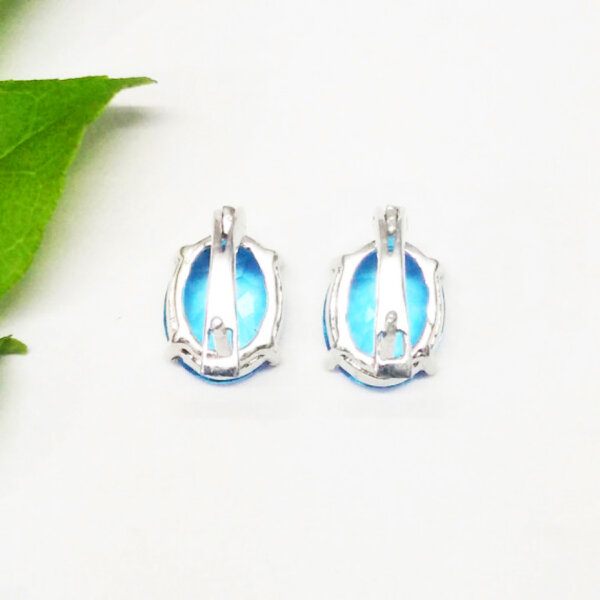 925 Sterling Silver Blue Topaz Earrings Handmade Jewelry Gemstone Birthstone Earrings back picture