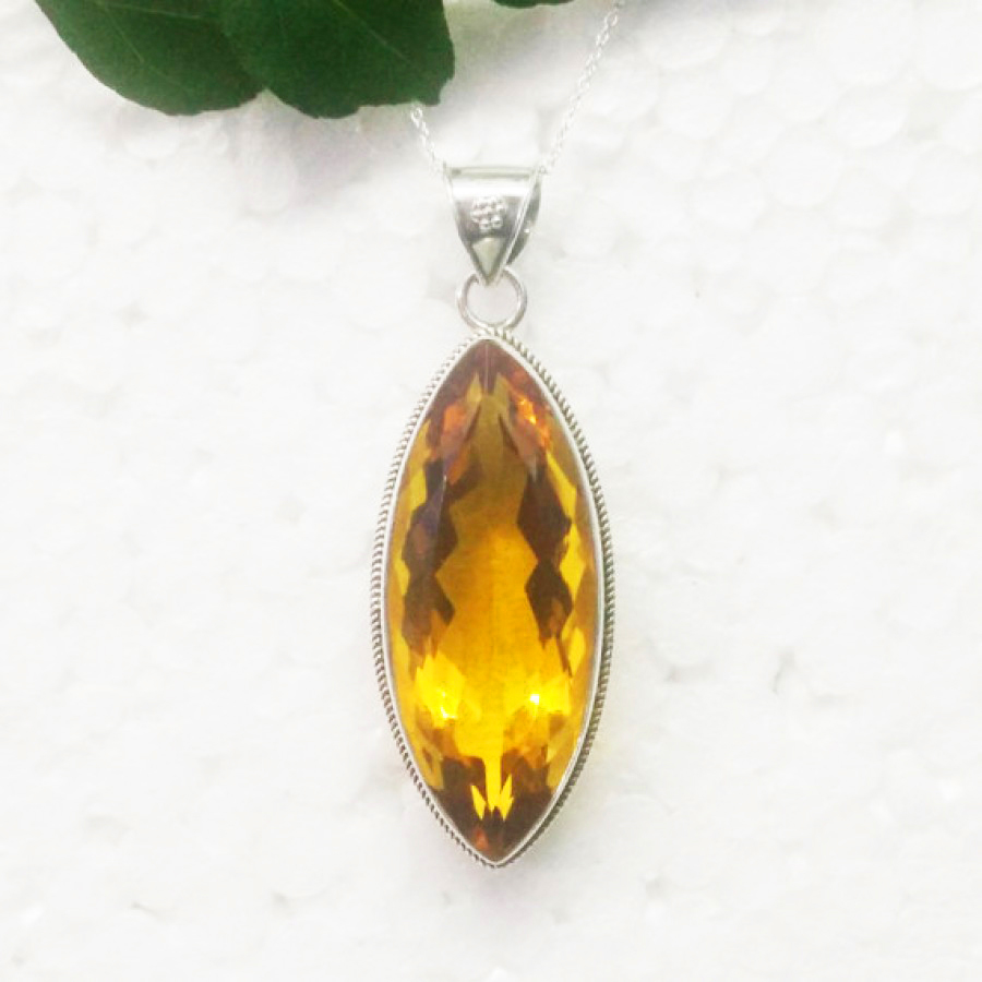 925 Sterling Silver Citrine Necklace, Handmade Jewelry, Gemstone Birthstone Necklace, Free Silver Chain 18″, Gift For Women