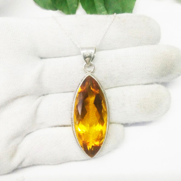 925 Sterling Silver Citrine Necklace Handmade Jewelry Gemstone Birthstone Pendant hand picture