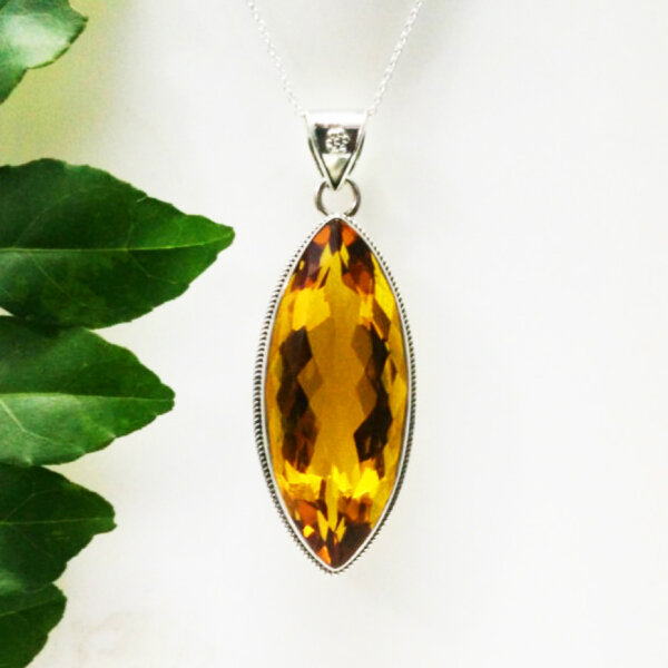 925 Sterling Silver Citrine Necklace Handmade Jewelry Gemstone Birthstone Pendant front picture