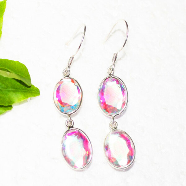 925 Sterling Silver Mystic Topaz Earrings Handmade Jewelry Gemstone Birthstone Earrings front picture