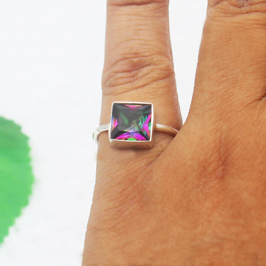 925 Sterling Silver Mystic Topaz Ring, Handmade Jewelry, Gemstone Birthstone Jewelry, Gift For Women