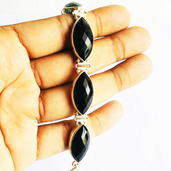 925 Sterling Silver Black Onyx Bracelet Handmade Jewelry Gemstone Birthstone Bracelet hand picture