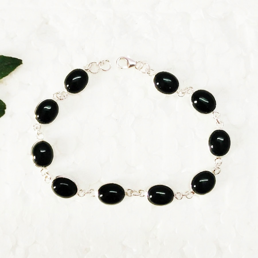 925 Sterling Silver Black Onyx Bracelet, Handmade Jewelry, Gemstone Birthstone Bracelet, Gift For Her