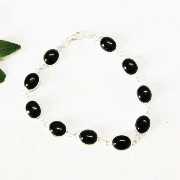 925 Sterling Silver Black Onyx Bracelet Handmade Jewelry Gemstone Birthstone Bracelet front picture