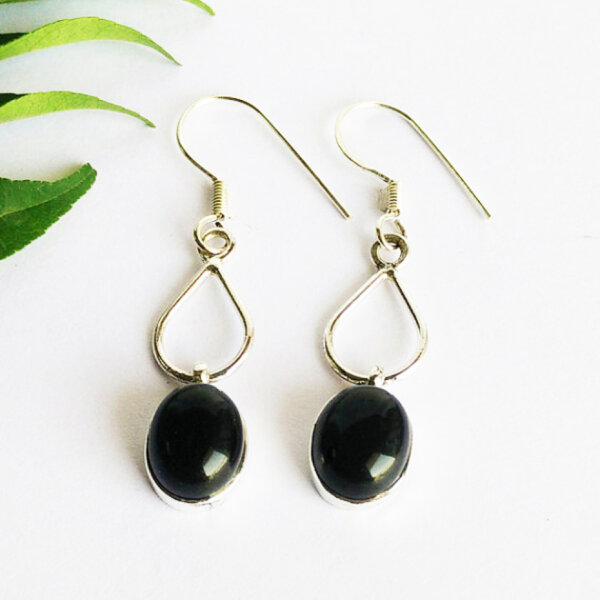 925 Sterling Silver Onyx Earrings Handmade Jewelry Gemstone Birthstone Earrings front picture