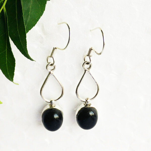 925 Sterling Silver Onyx Earrings Handmade Jewelry Gemstone Birthstone Earrings front picture