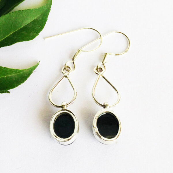 925 Sterling Silver Onyx Earrings Handmade Jewelry Gemstone Birthstone Earrings back picture