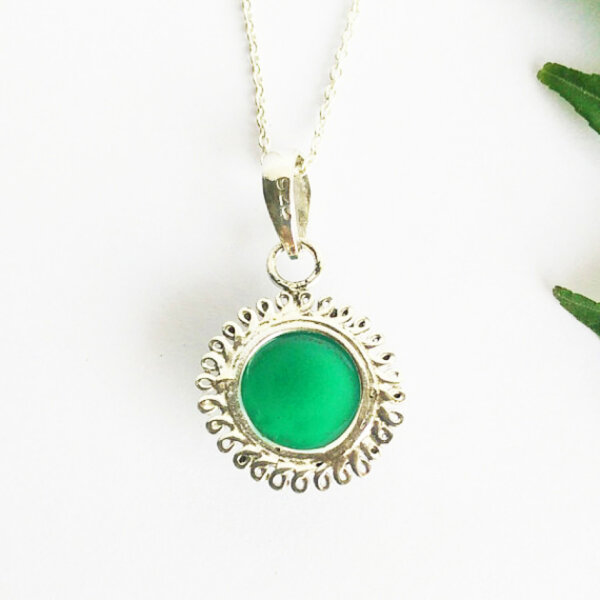 925 Sterling Silver Green Onyx Necklace Handmade Jewelry Gemstone Birthstone Pendant back picture