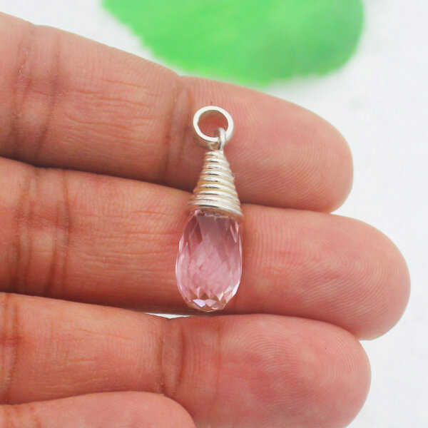 925 Sterling Silver Pink Topaz Necklace Handmade Jewelry Gemstone Birthstone Pendant hand picture