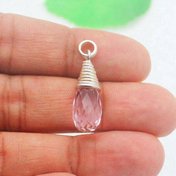 925 Sterling Silver Pink Topaz Necklace Handmade Jewelry Gemstone Birthstone Pendant hand picture