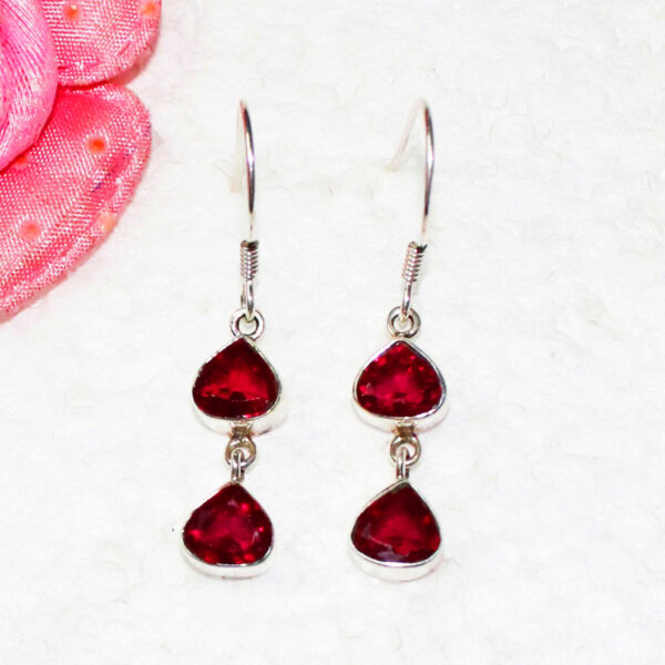 925 Sterling Silver Ruby Earrings Handmade Jewelry Gemstone Birthstone Earrings front picture