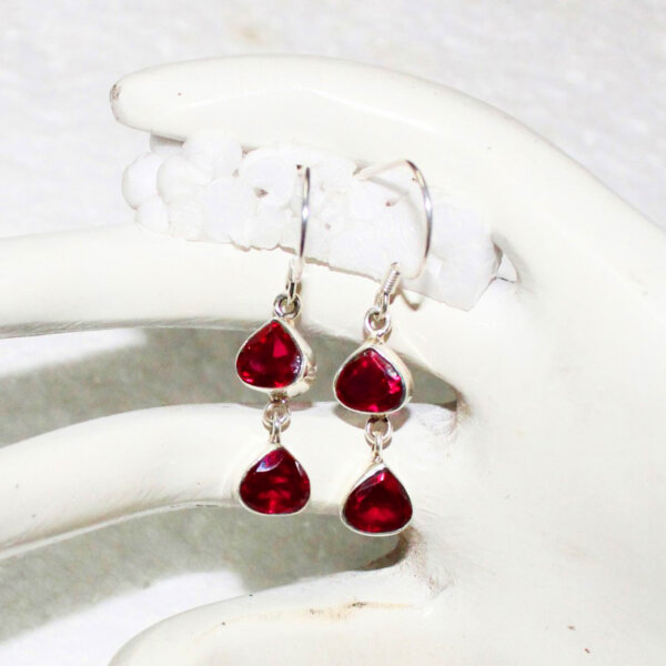 925 Sterling Silver Ruby Earrings Handmade Jewelry Gemstone Birthstone Earrings hand picture