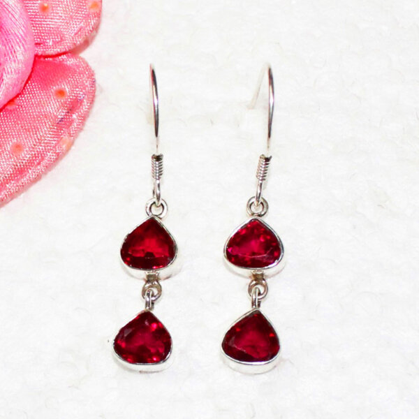 925 Sterling Silver Ruby Earrings Handmade Jewelry Gemstone Birthstone Earrings front picture