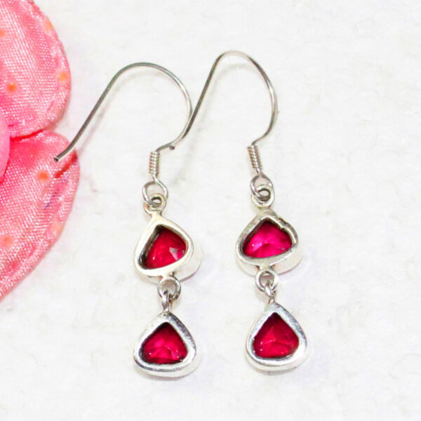 925 Sterling Silver Ruby Earrings Handmade Jewelry Gemstone Birthstone Earrings back picture