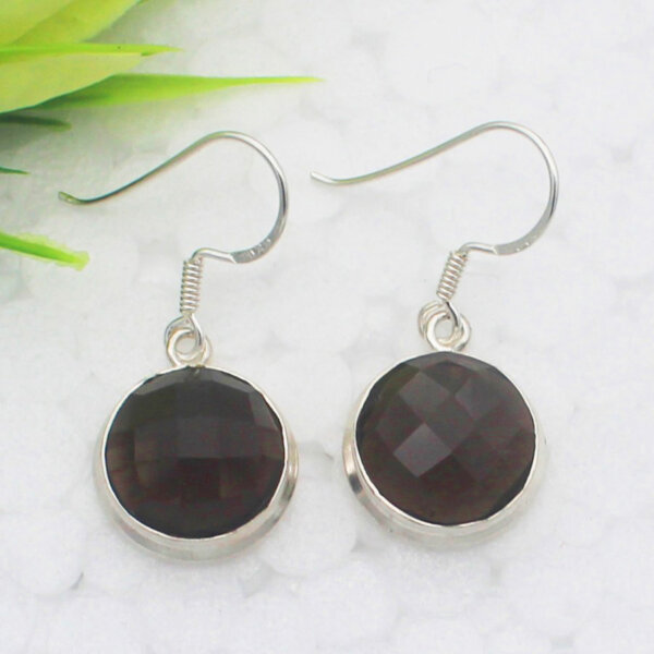 925 Sterling Silver Smoky Quartz Earrings Handmade Jewelry Gemstone Birthstone Earrings front picture