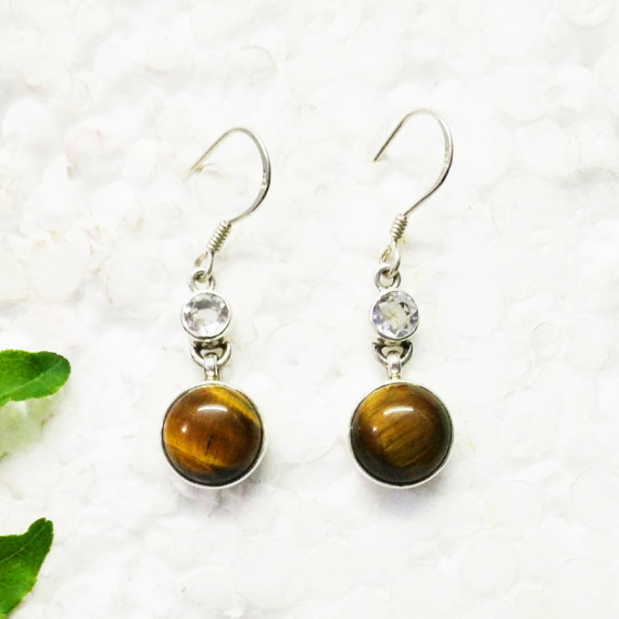 925 Sterling Silver Tiger Eye Earrings, Handmade Birthstone Jewelry, Silver Earrings Dangle, Gift For Women