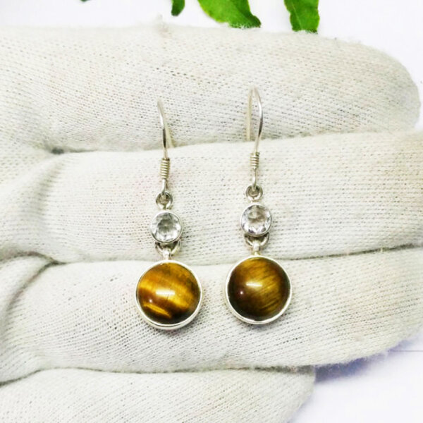 925 Sterling Silver Tiger Eye Earrings Handmade Jewelry Gemstone Birthstone Earrings hand picture