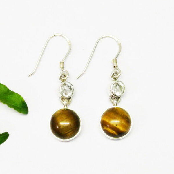 925 Sterling Silver Tiger Eye Earrings Handmade Jewelry Gemstone Birthstone Earrings