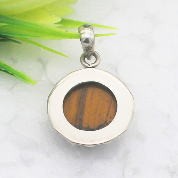 925 Sterling Silver Tiger Eye Necklace Handmade Jewelry Gemstone Birthstone Pendant back picture