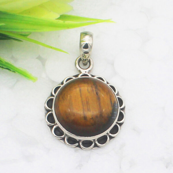 925 Sterling Silver Tiger Eye Necklace Handmade Jewelry Gemstone Birthstone Pendant front picture