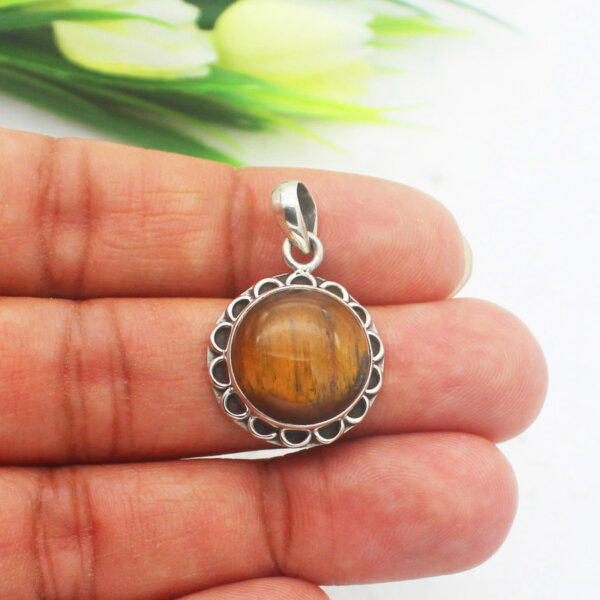 925 Sterling Silver Tiger Eye Necklace Handmade Jewelry Gemstone Birthstone Pendant hand picture