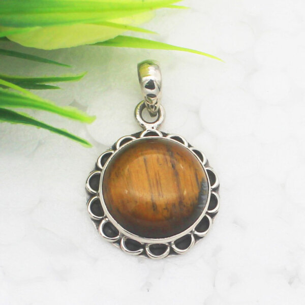 925 Sterling Silver Tiger Eye Necklace Handmade Jewelry Gemstone Birthstone Pendant front picture