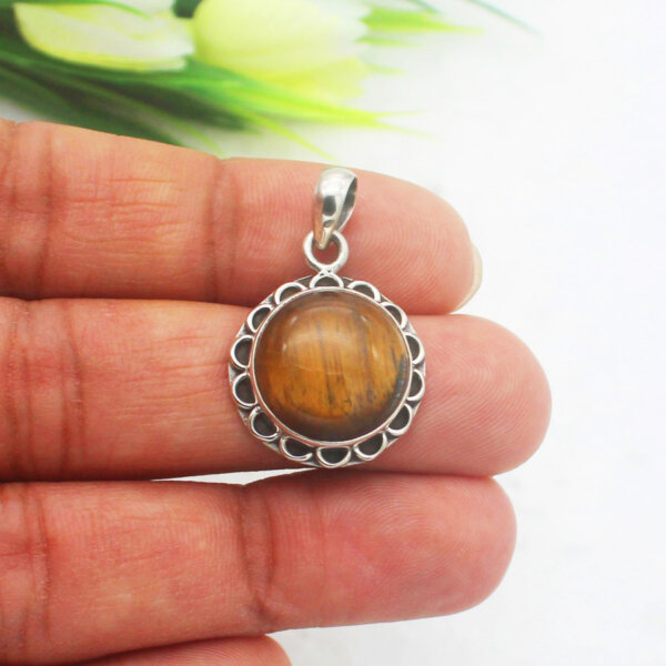 925 Sterling Silver Tiger Eye Necklace Handmade Jewelry Gemstone Birthstone Pendant